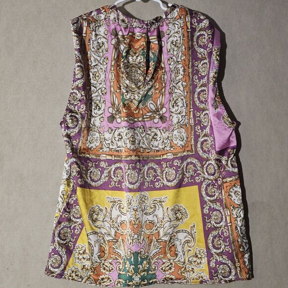 MNG Mango Baroque Print Blouse Women Sz 8 Sleeveless Colorful  Dressy Versatile - Picture 8 of 10